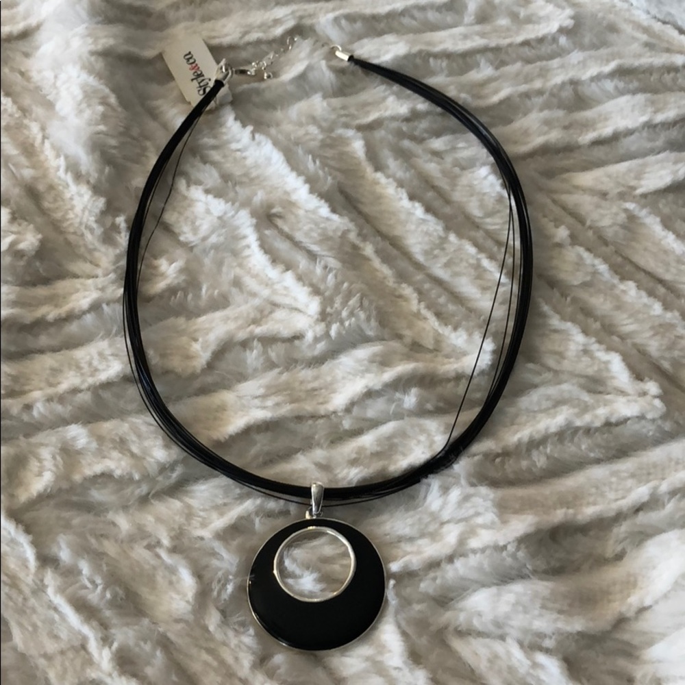 Black Epoxy Tiger Tail Pendant Necklace